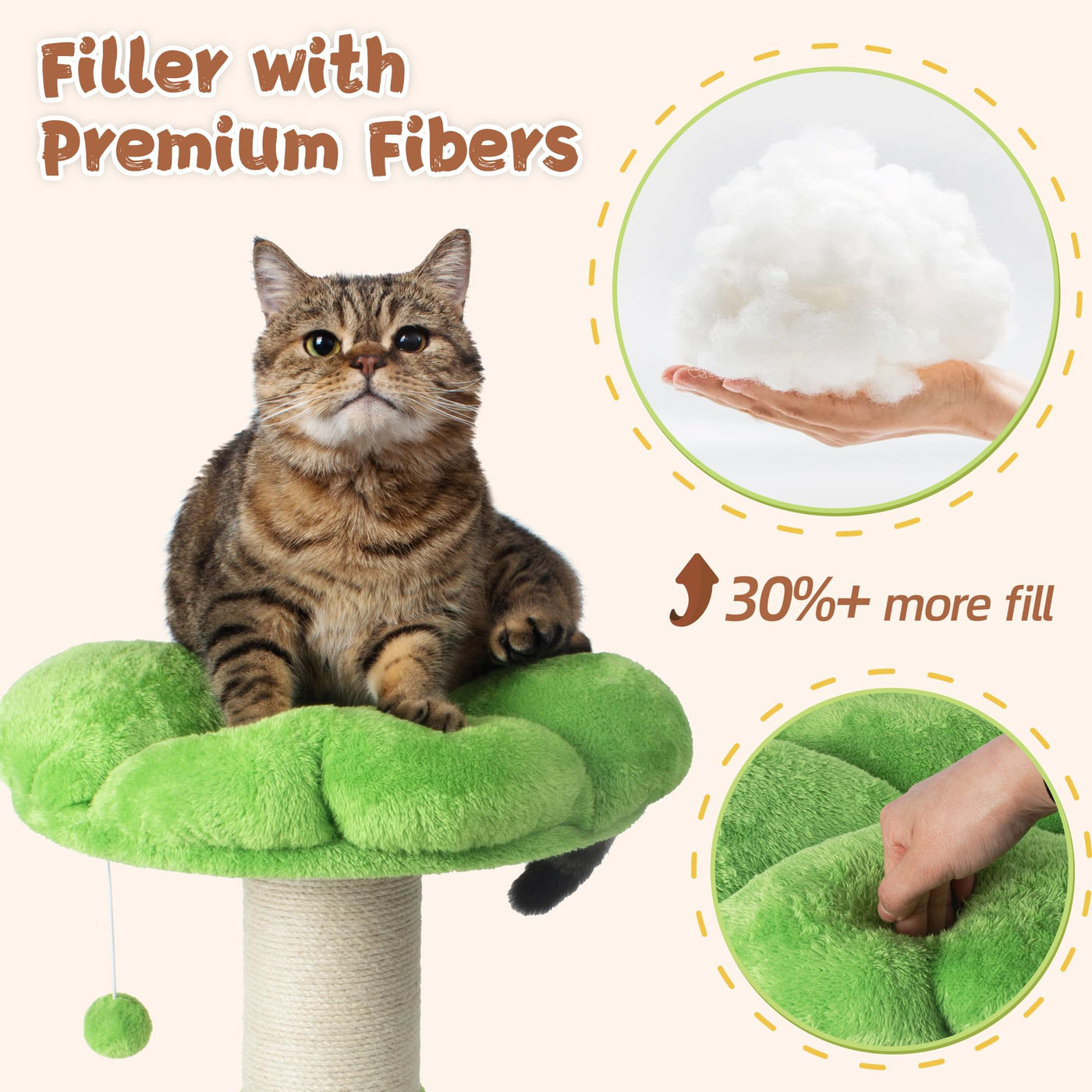 Tall Cat Scratching Post with Toy Ball & Self-Groomer