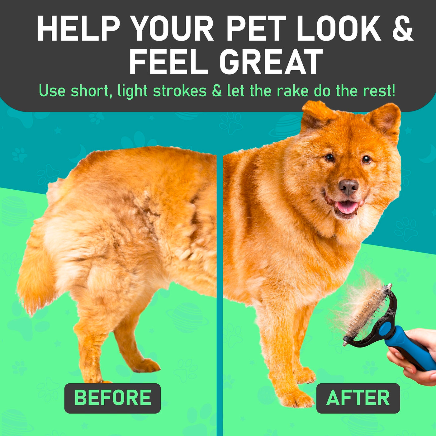 Double-Sided Dematting & Shedding Rake for Dogs & Cats