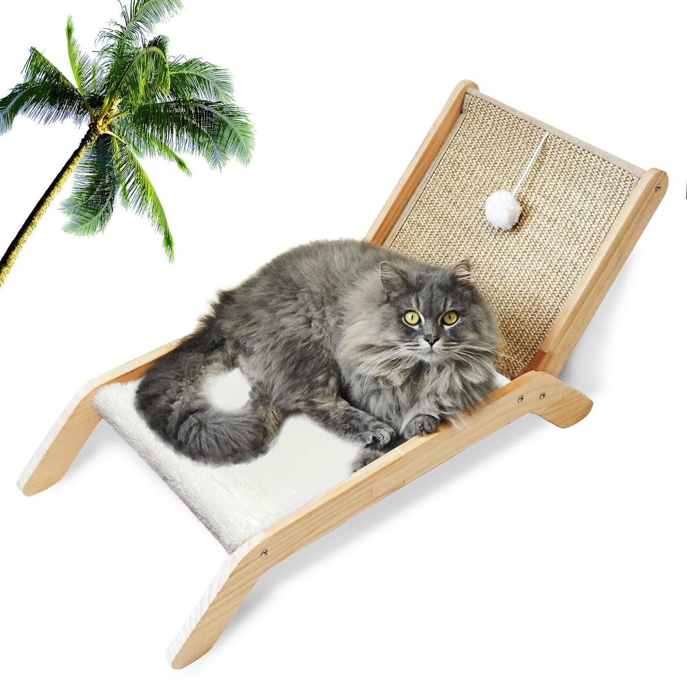 Beach Chair Cat Hammock with Sisal Scratcher & Toy Ball