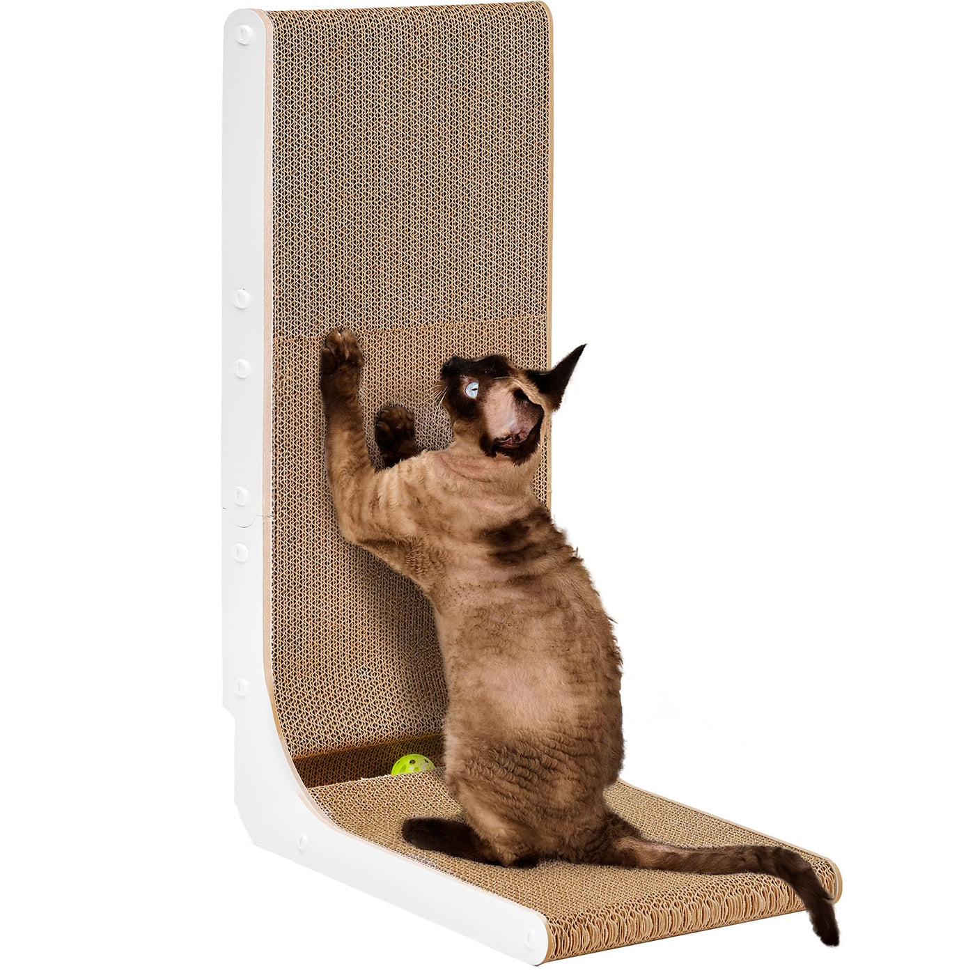 L-Shaped Cardboard Cat Scratcher Pad with Ball Toy