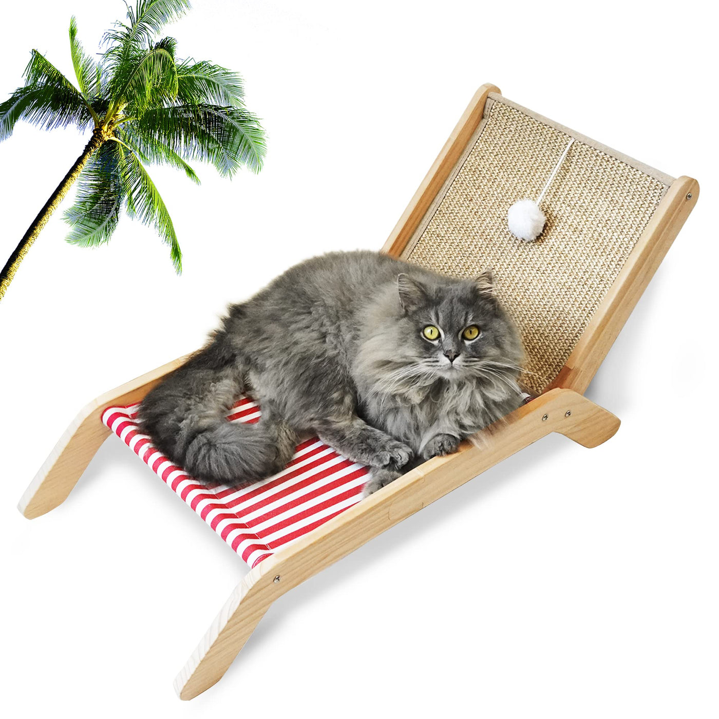 Beach Chair Cat Hammock with Sisal Scratcher & Toy Ball