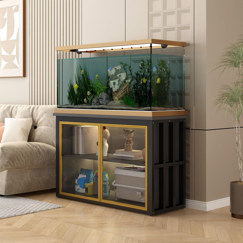 Heavy Duty Aquarium Stand with Glass Storage Cabinet