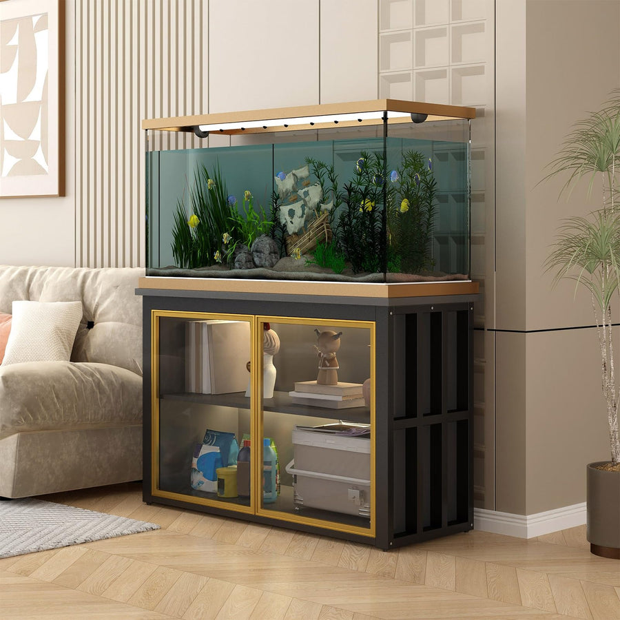 Heavy Duty Aquarium Stand with Glass Storage Cabinet