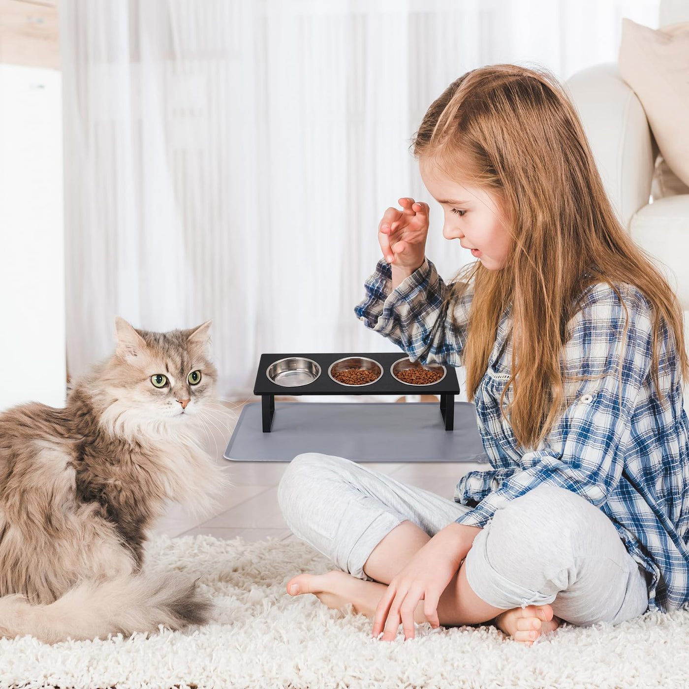 Upgraded Elevated Cat Bowls with Non-Slip Feeding Mat