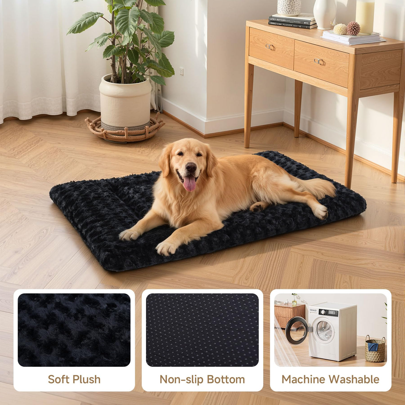 Washable Reversible Dog Crate Bed with Anti-Slip Pad