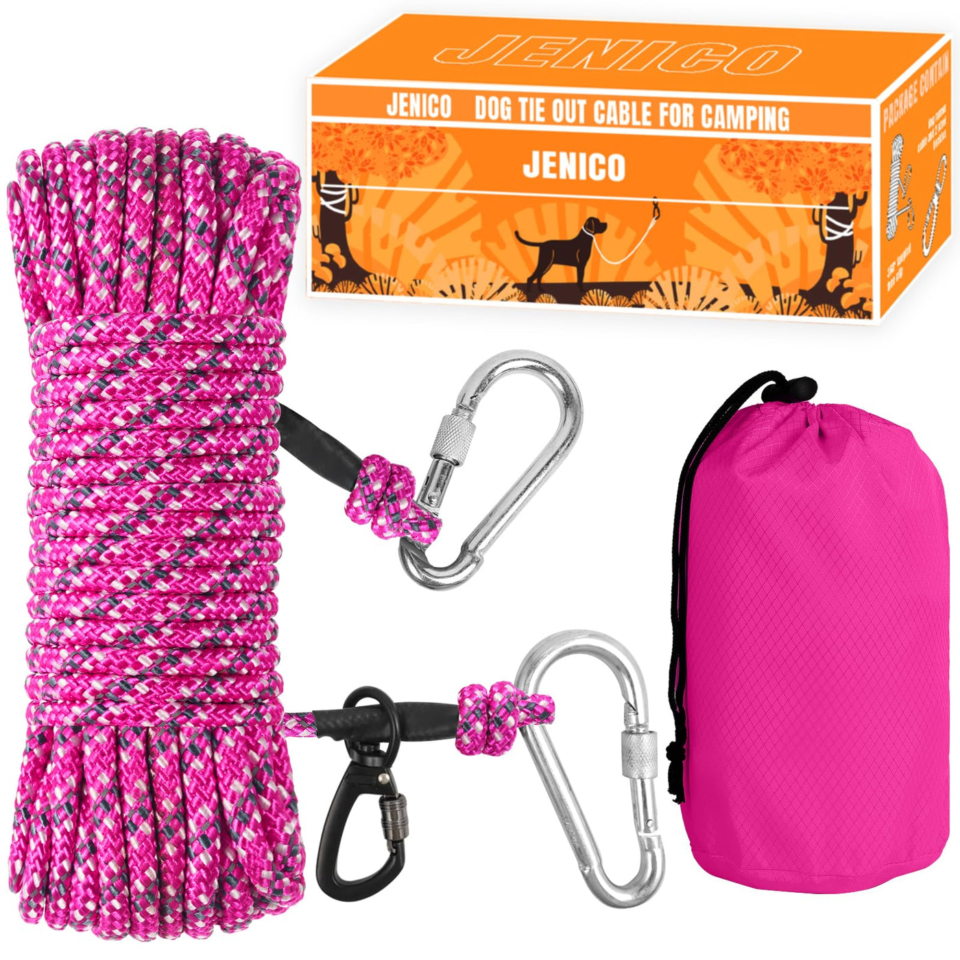 Portable Reflective Dog Tie-Out Trolley Cable for Camping
