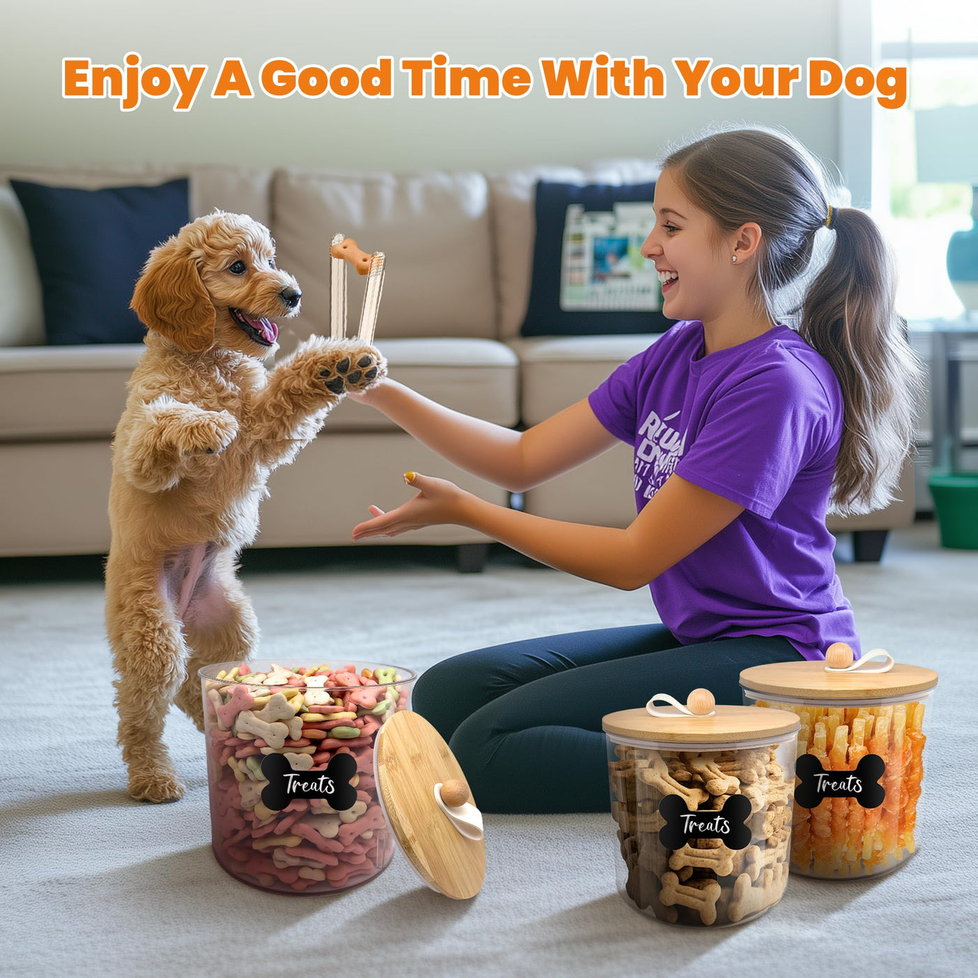 6-Pack Airtight Dog Treat Containers with Bamboo Lids