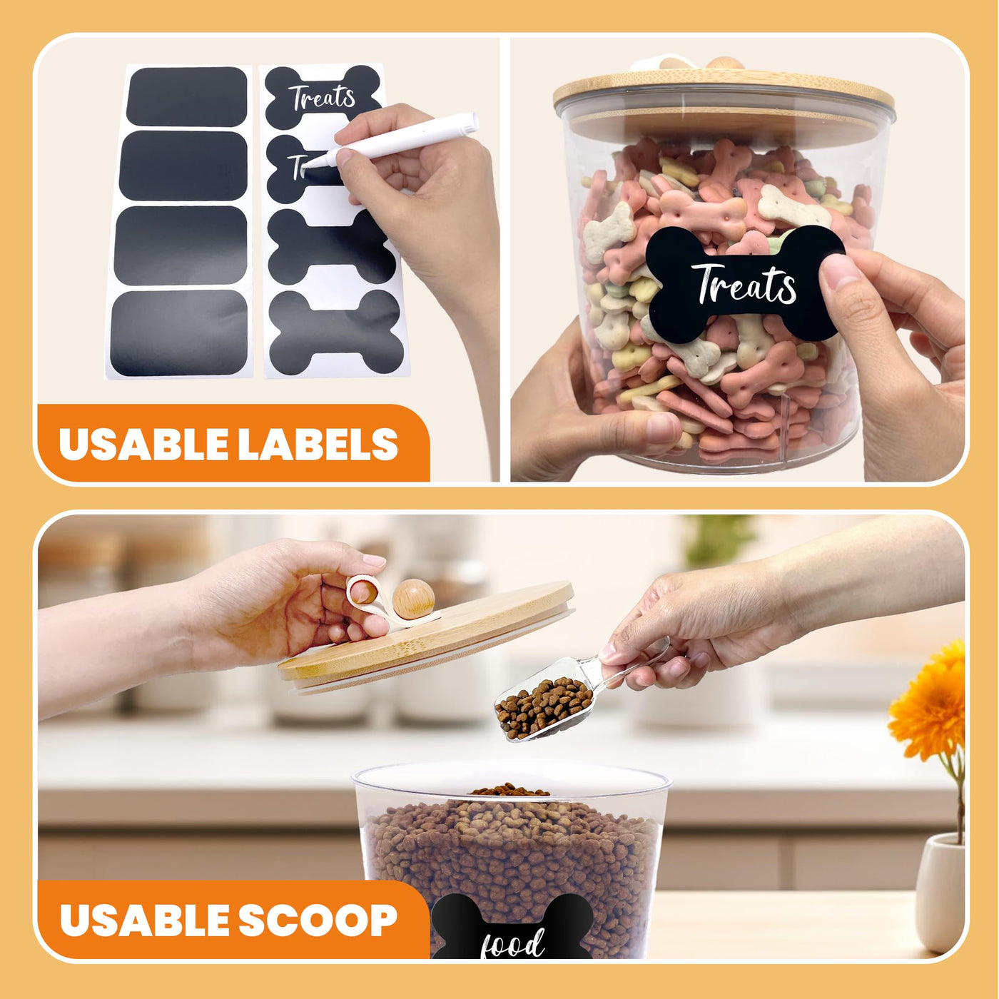 6-Pack Airtight Dog Treat Containers with Bamboo Lids