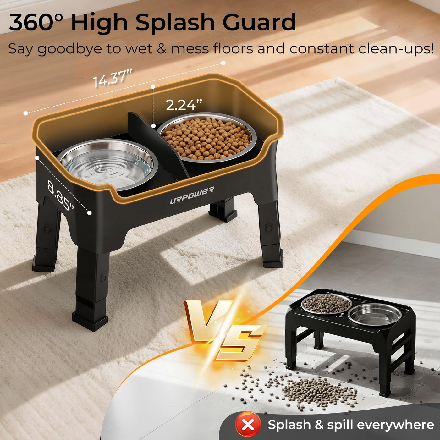 3-in-1 Adjustable Elevated Dog Bowl Stand with Lick Plate
