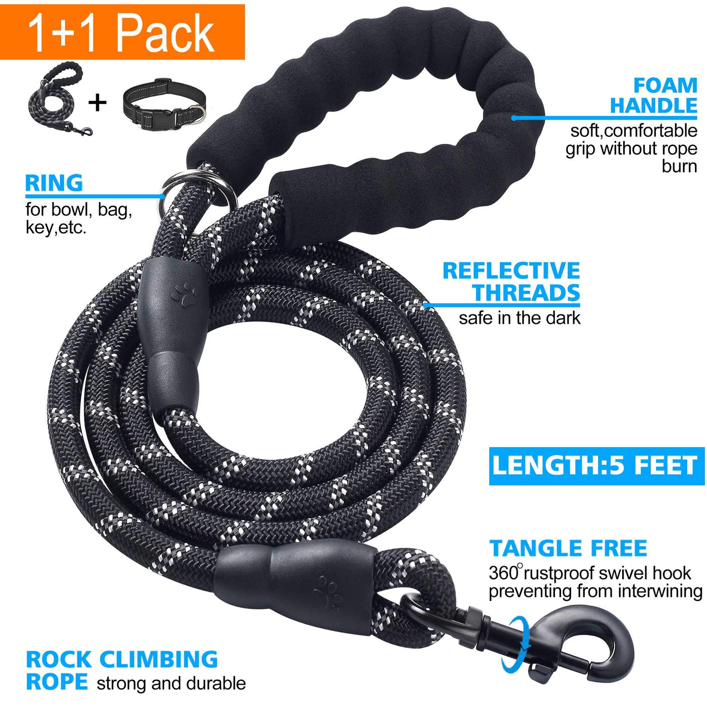 Reflective Padded Nylon Dog Collar with Neoprene Lining