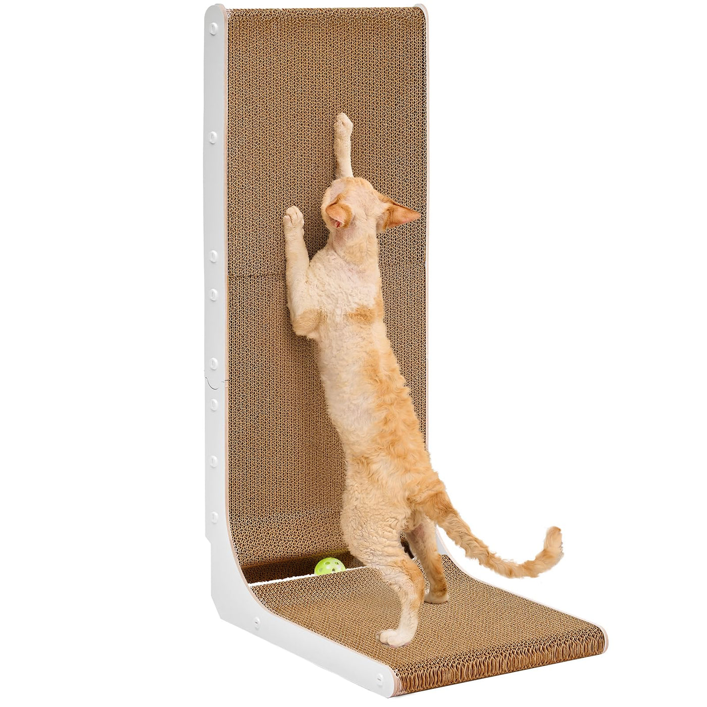 L-Shaped Cardboard Cat Scratcher Pad with Ball Toy