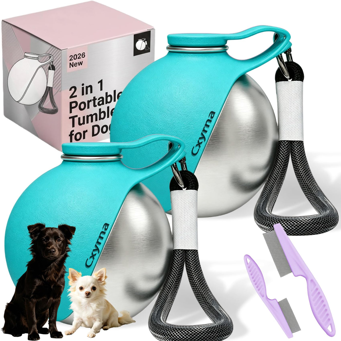 2-in-1 Stainless Steel Dog Water Bottle with Bowl