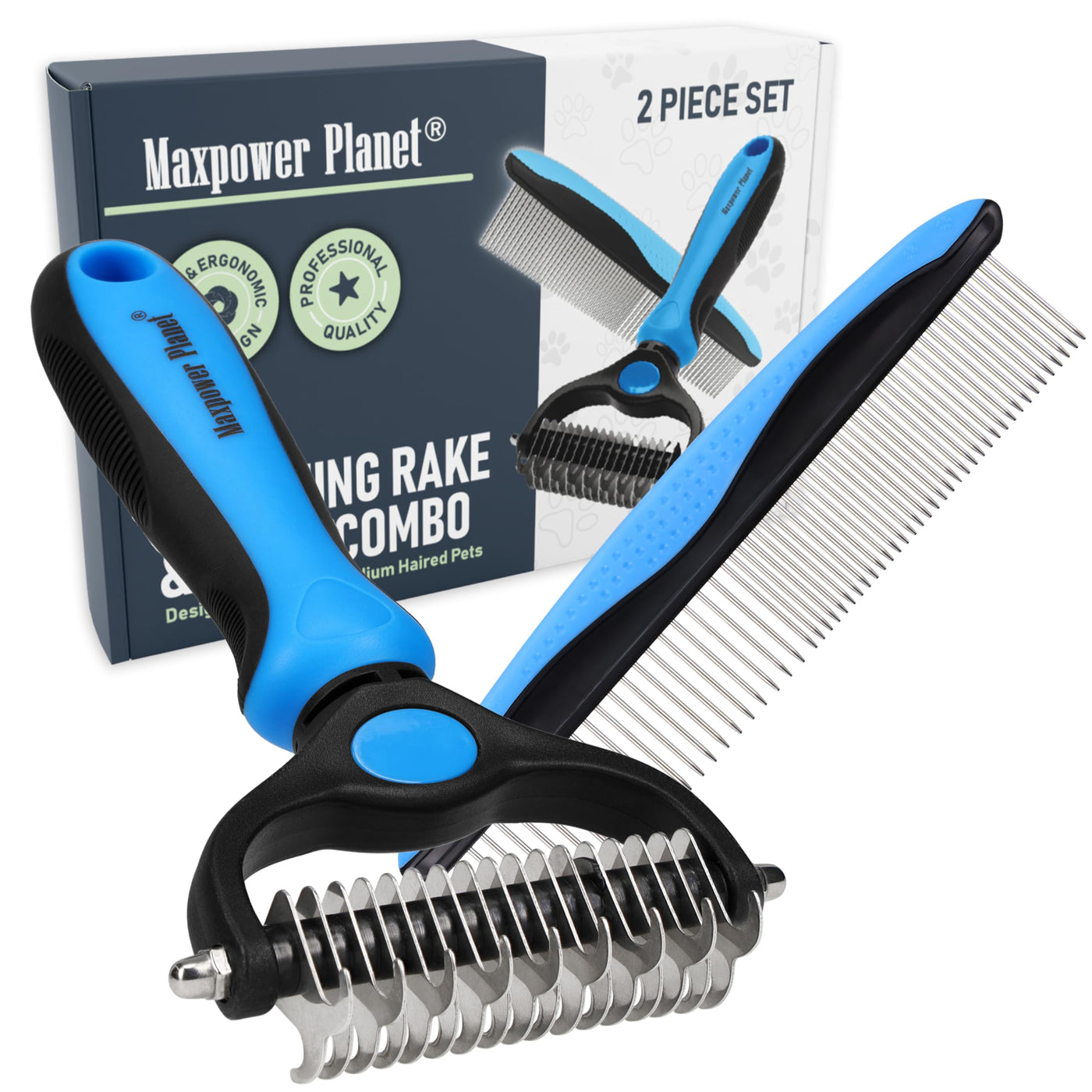 Double-Sided Dematting & Shedding Rake for Dogs & Cats